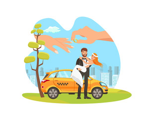 Car Rental for Weeding Flat Cartoon Illustration