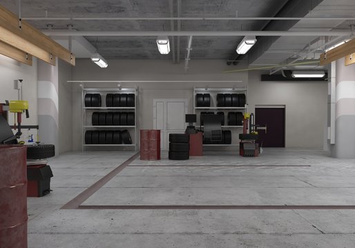 Automotive Workshop, Service Station. 3D Render