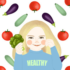 Healthy girl with vegetables
