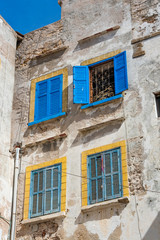 Blue Shutters on Windows in Essaouira Morocco