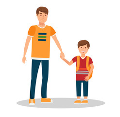 Smiling Father with Son Flat Vector Illustration