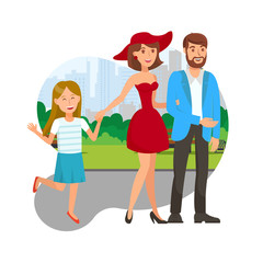 Happy Family Together Flat Vector Illustration