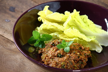 spicy minced catfish with herb delicious thai food