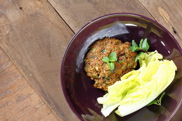spicy minced catfish with herb delicious on thai food