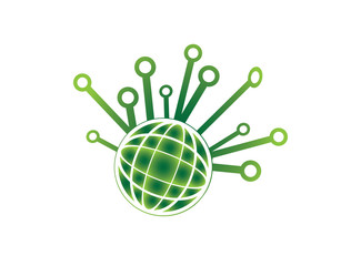 Technology globe icon for logo design illustrator, high tech land symbol, earth icon