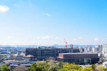 岡山城から南方向の風景（岡山県庁・県立図書館ほか）