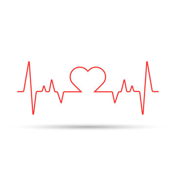 Heart rate cardiogram uses a red line with a white background and a love icon in the middle