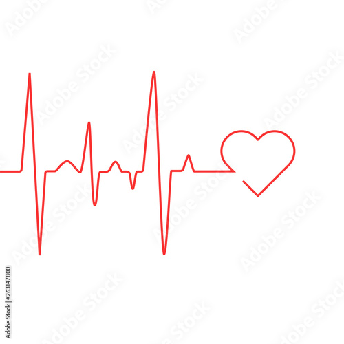Fototapete Heart Rate Cardiogram Uses A Red Line With A White Background And A Love Icon On The Right Hengki