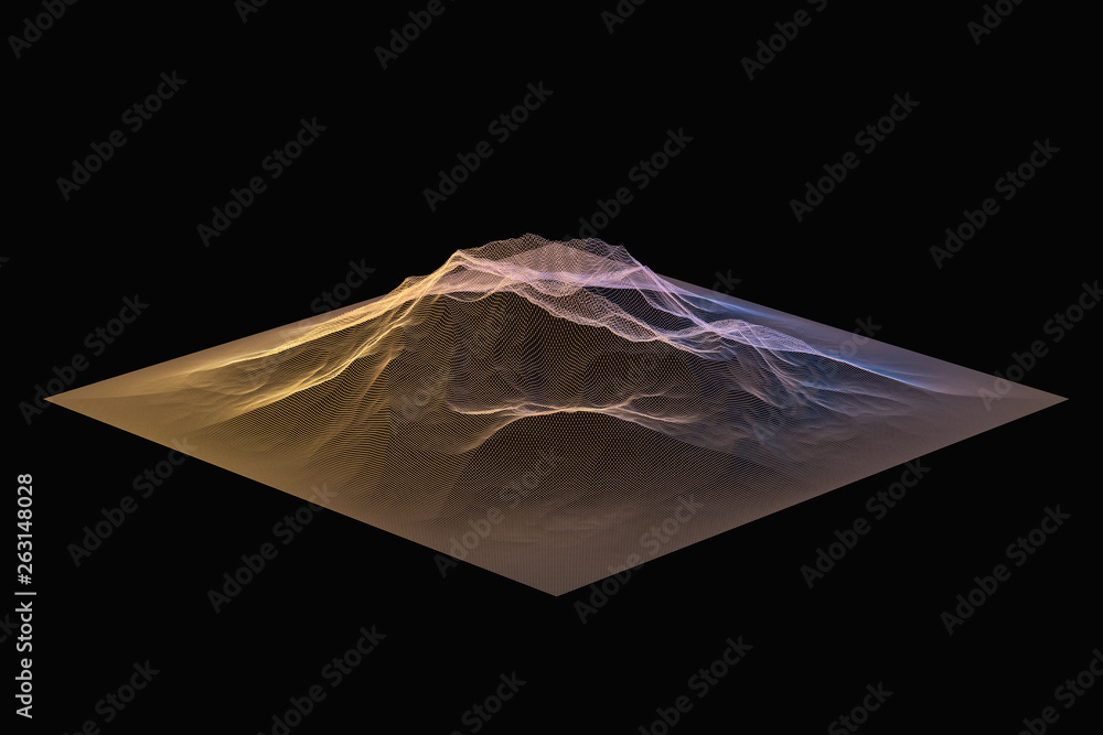 Poster 3d rendering, flow dot with gradient background