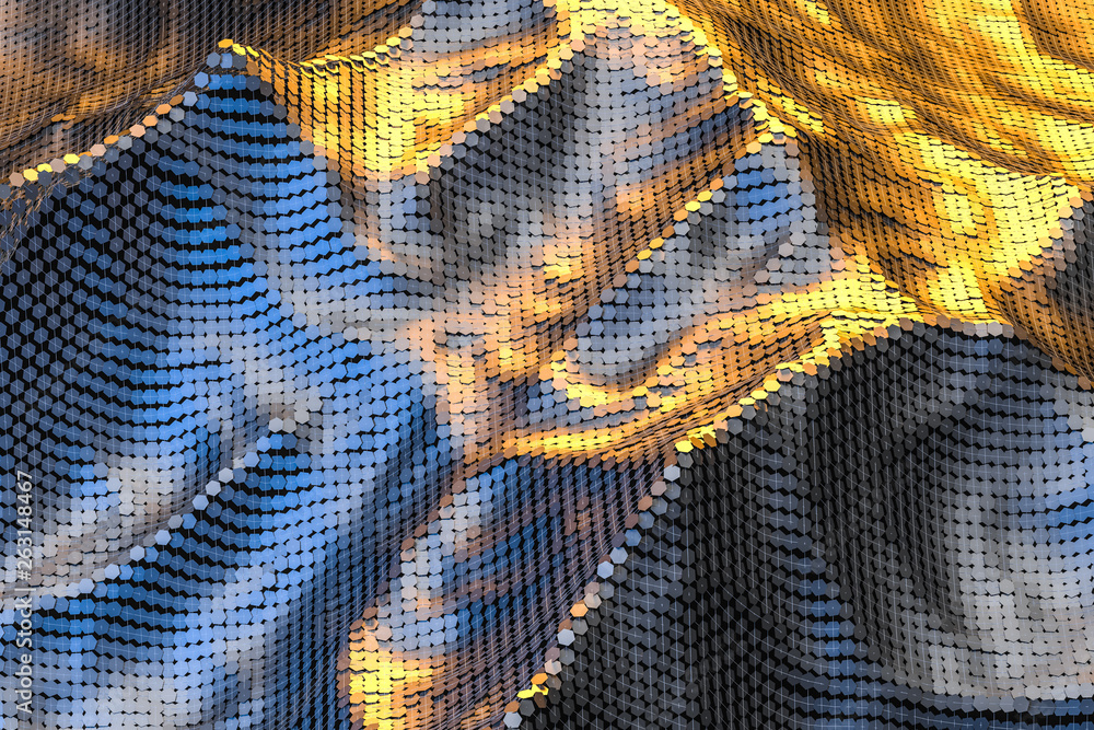 Poster 3d rendering, flow dot with gradient background