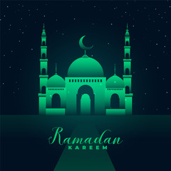 mosque silhouette with green lights ramadan kareem