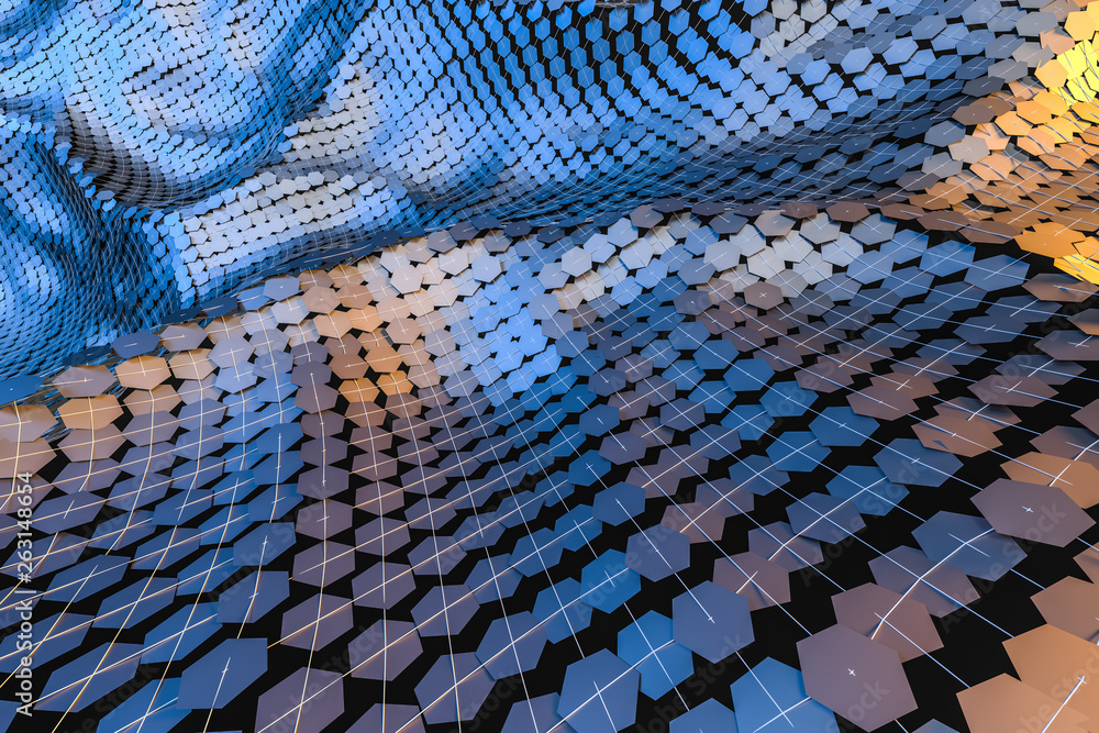 Poster 3d rendering, flow dot with gradient background