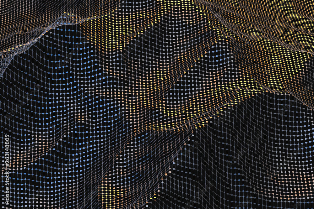 Poster 3d rendering, flow dot with gradient background