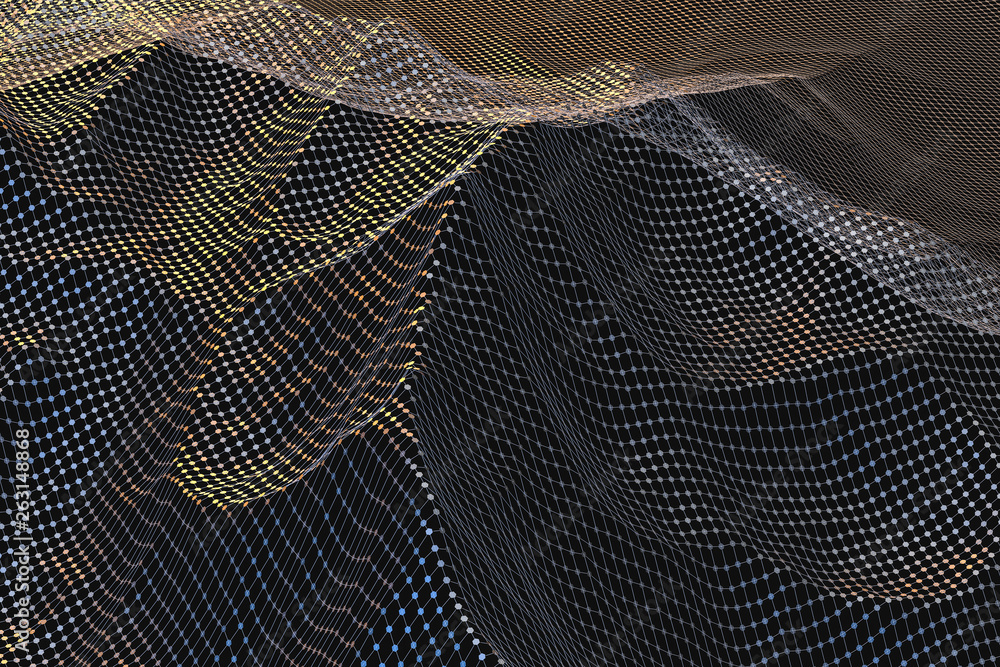 Poster 3d rendering, flow dot with gradient background