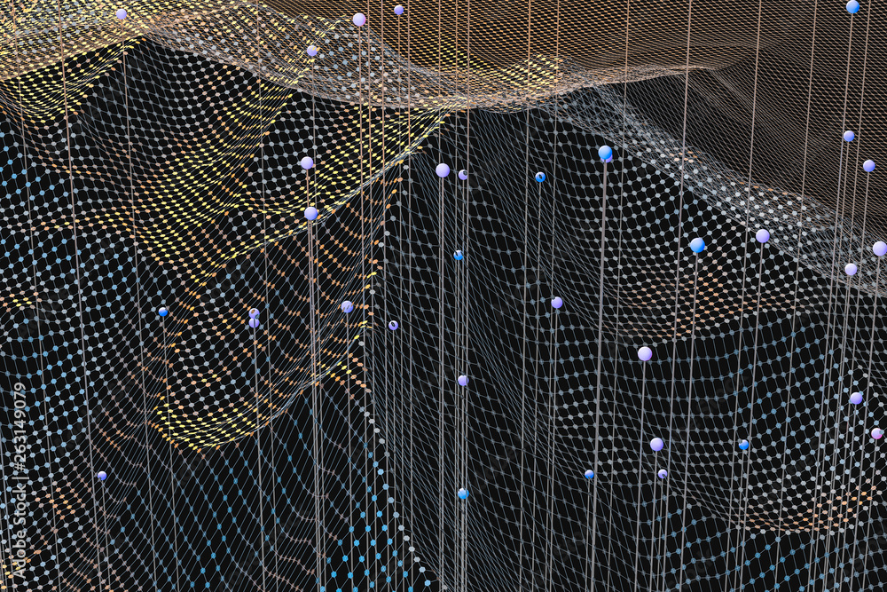 Poster 3d rendering, flow dot with gradient background