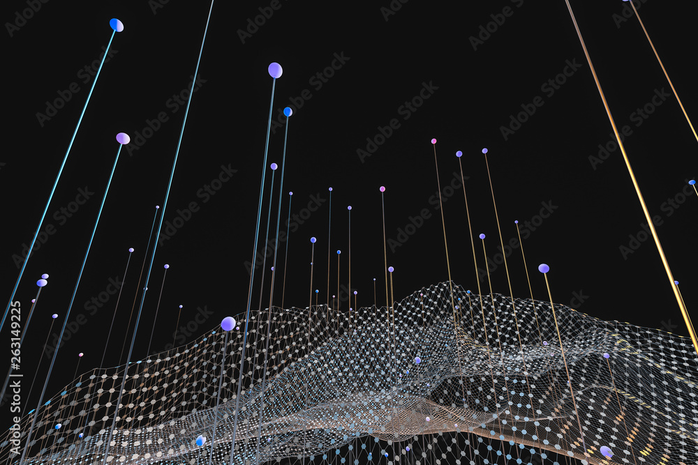 Poster 3d rendering, flow dot with gradient background