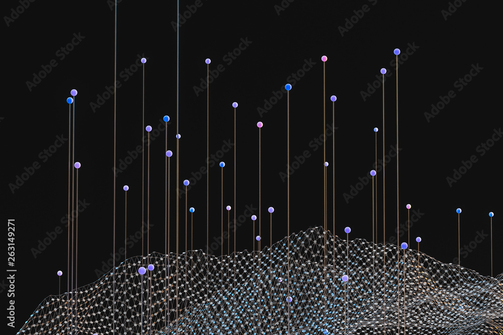Poster 3d rendering, flow dot with gradient background