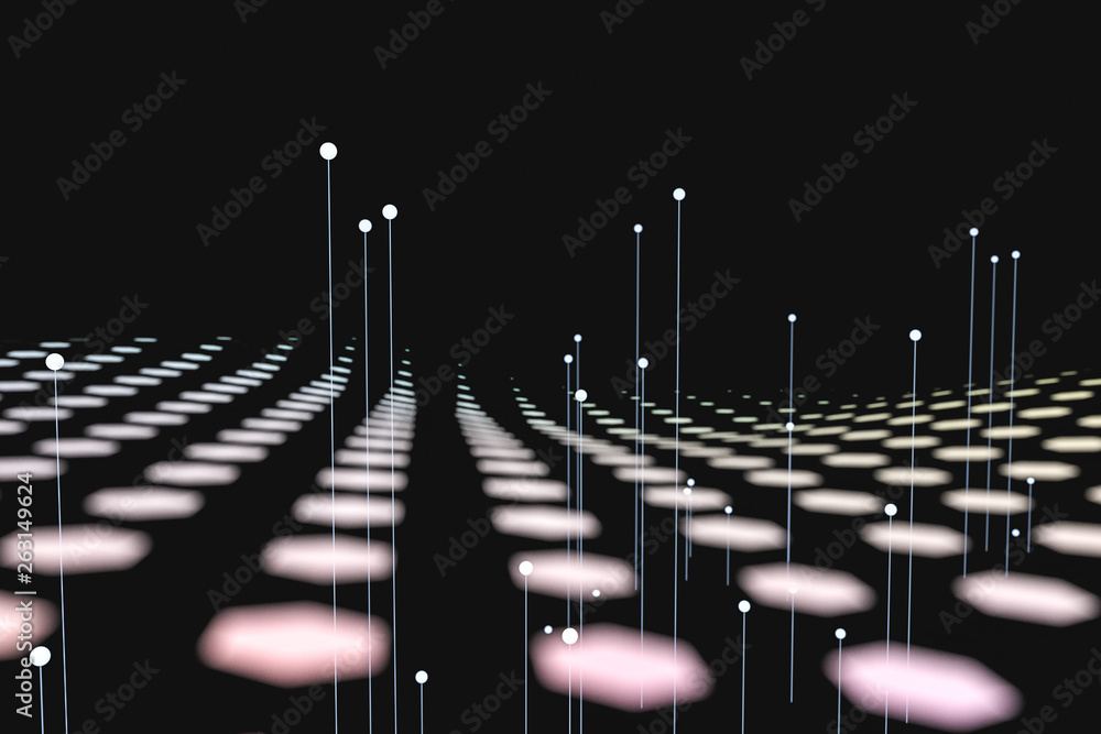 Poster 3d rendering, flow dot with gradient background
