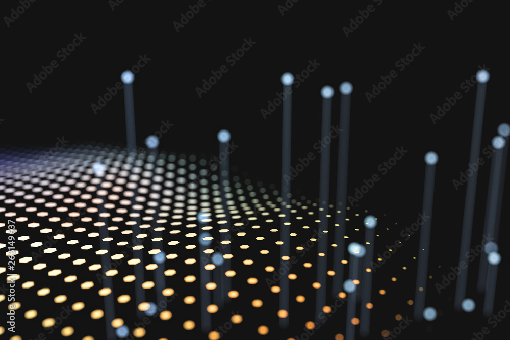 Poster 3d rendering, flow dot with gradient background