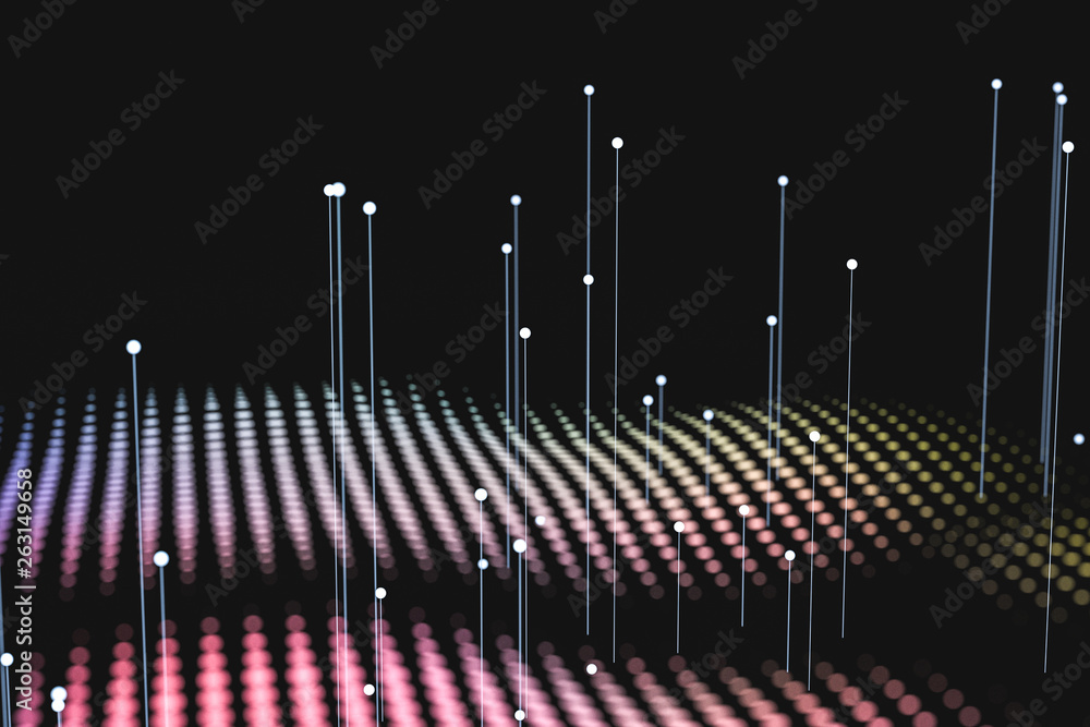 Poster 3d rendering, flow dot with gradient background