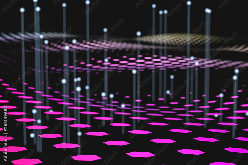 Poster 3d rendering, flow dot with gradient background