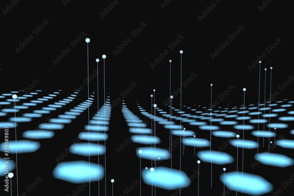 Poster 3d rendering, flow dot with gradient background