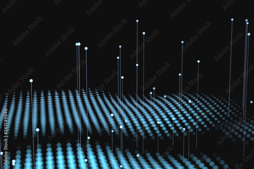 Poster 3d rendering, flow dot with gradient background