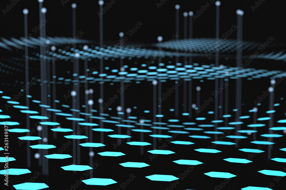 Poster 3d rendering, flow dot with gradient background