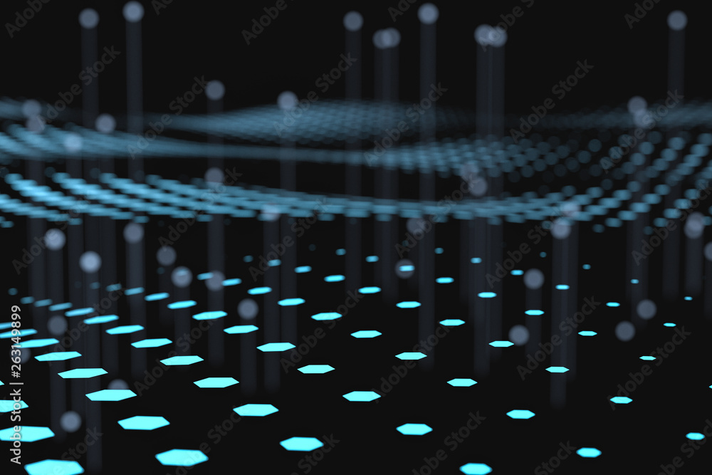 Poster 3d rendering, flow dot with gradient background