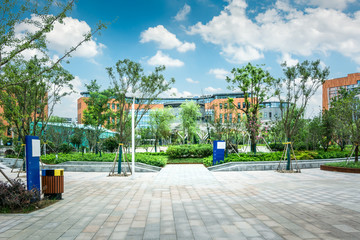 public square with empty road floor in downtown