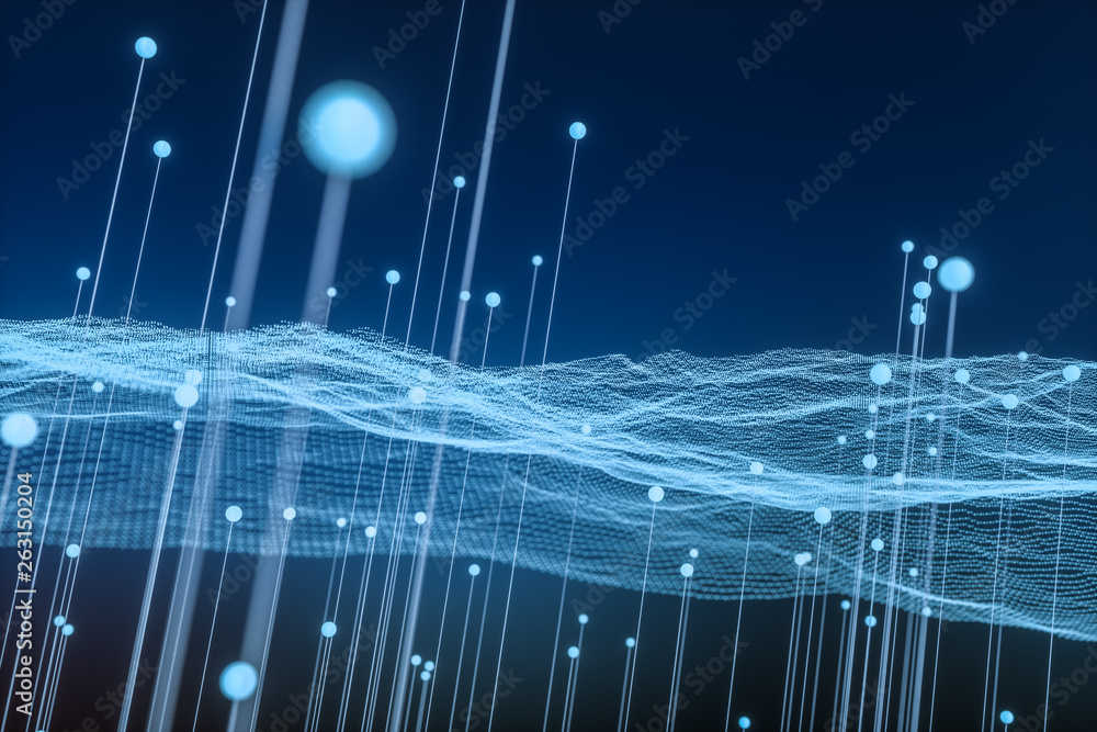 Poster 3d rendering, flow dot with gradient background