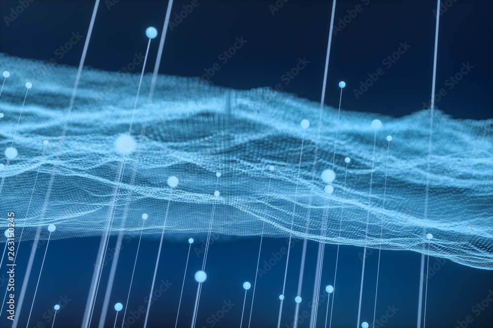 Poster 3d rendering, flow dot with gradient background