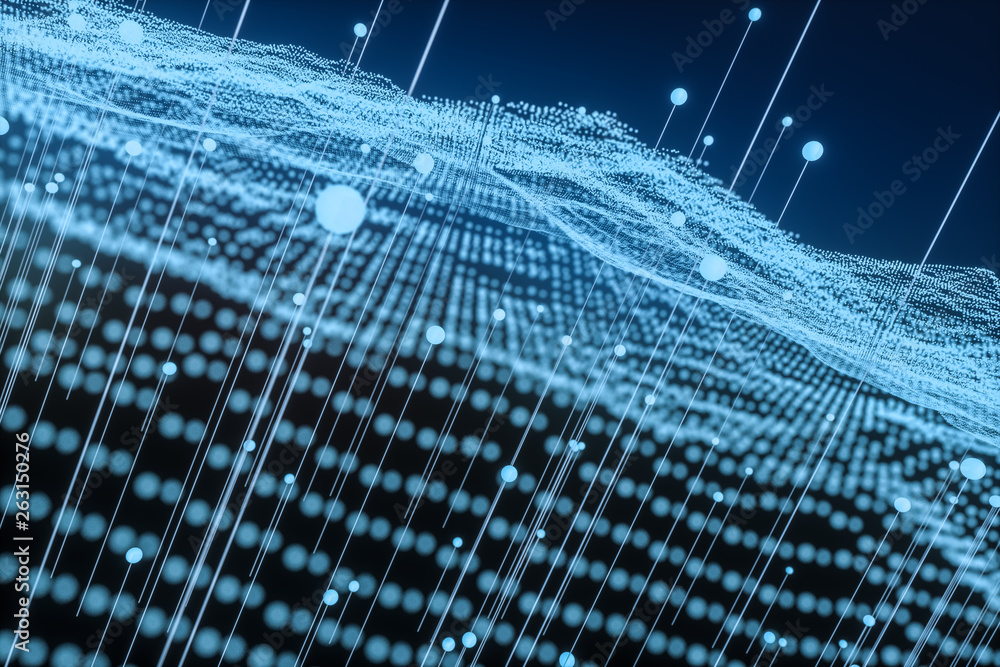 Poster 3d rendering, flow dot with gradient background