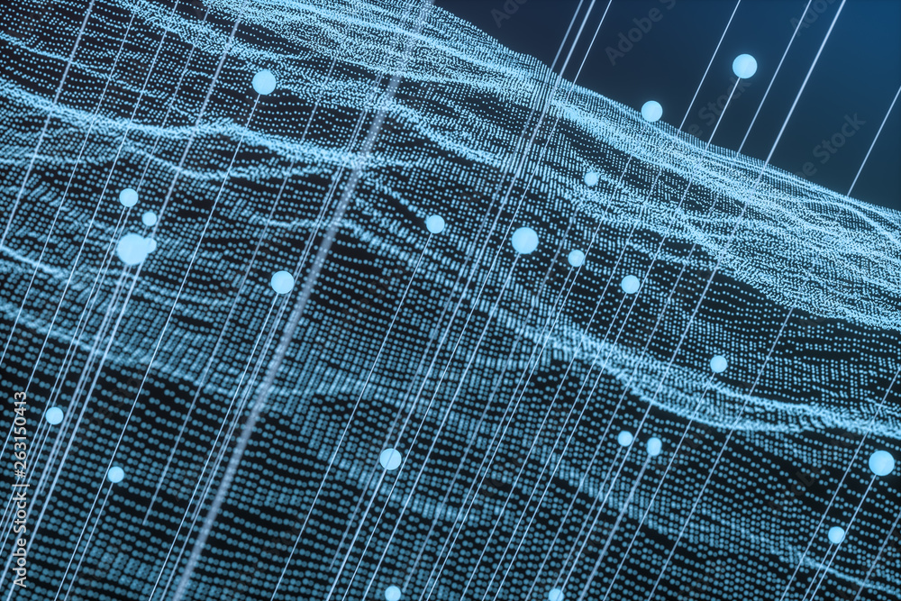 Poster 3d rendering, flow dot with gradient background