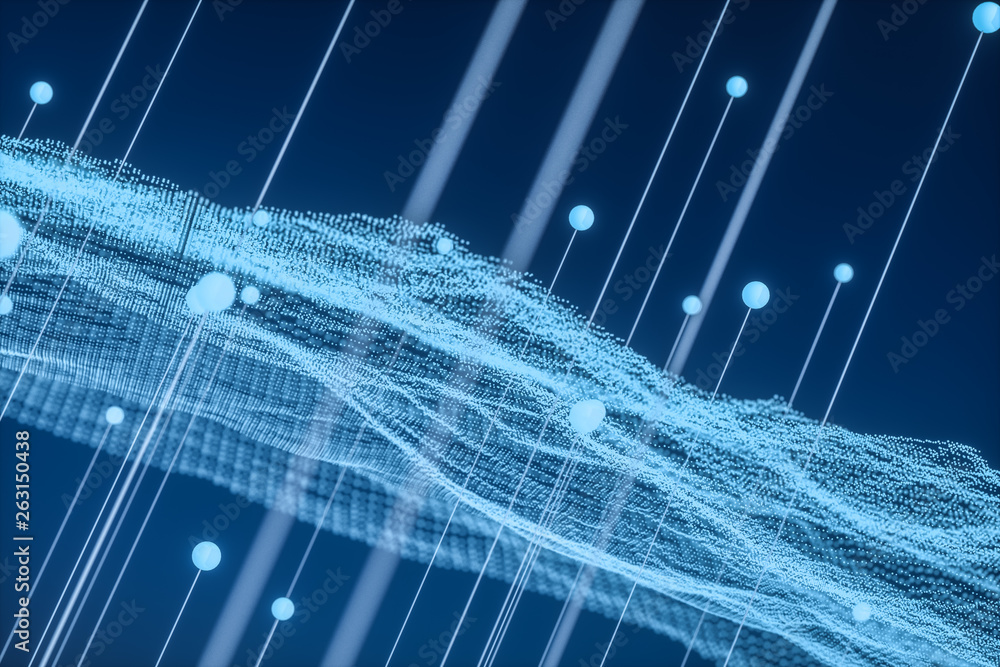Poster 3d rendering, flow dot with gradient background