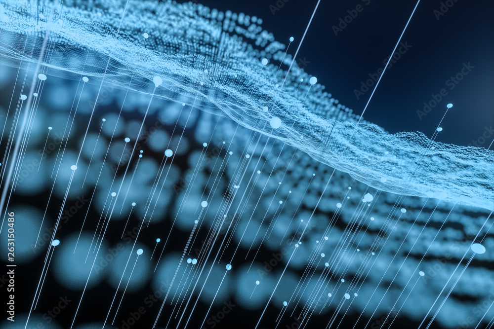 Poster 3d rendering, flow dot with gradient background