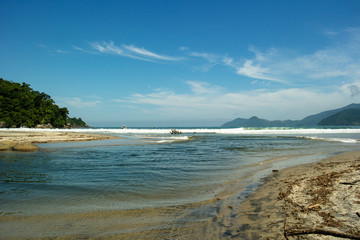 River, sea and blue sky