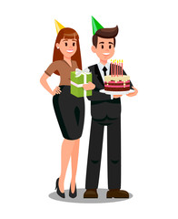 Boss and Wife Ready to Corporate Party FLat Vector