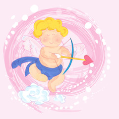 handrawing cute cupid with arrow love heart watercolorr