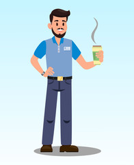 Man with Hot Latte Cartoon Vector Illustration