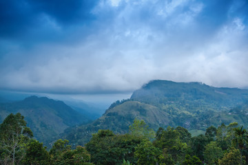 Fototapeta na wymiar Ella mountain view. Travel to Sri Lanka. Natural beautiful summer landscape.