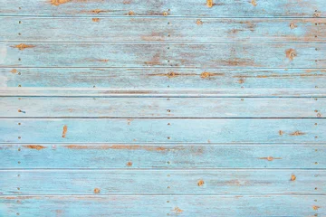 Poster Vintage strand hout achtergrond - oude verweerde houten plank geschilderd in turquoise of blauwe zee kleur. © jakkapan