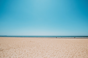 Seascape of beautiful tropical beach with calm sky. sea view and sand beach, summer background.