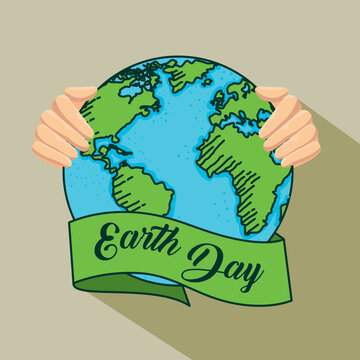 hands with planet and hands to earth day