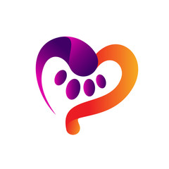 pet care logo, love and palm in 3d style, logo design