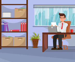 Employer Working in Office Vector illustration