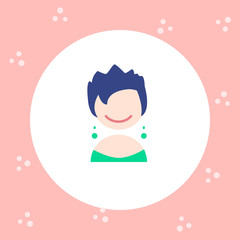 Girl face icon. Bright cartoon avatar for the Internet, sticker, stripes, typography