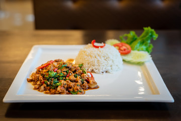 Stir Fried Pork Basil,Thai spicy food basil pork fried rice recipe (Krapao Moo)