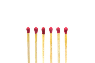 Group of wooden matches stick isolated on white background.