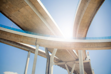 Architecture Bridge of Industrial Rings or Bhumibol Bridge is concrete highway road junction and...